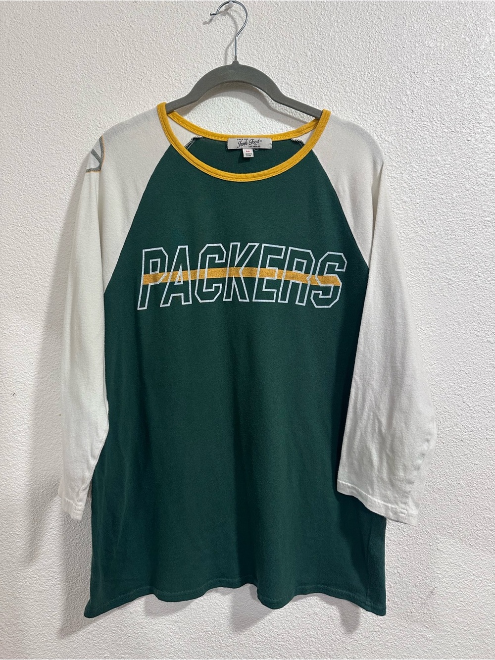 Junk Food Clothing Green, White & Yellow 'PACKERS' Raglan Tee